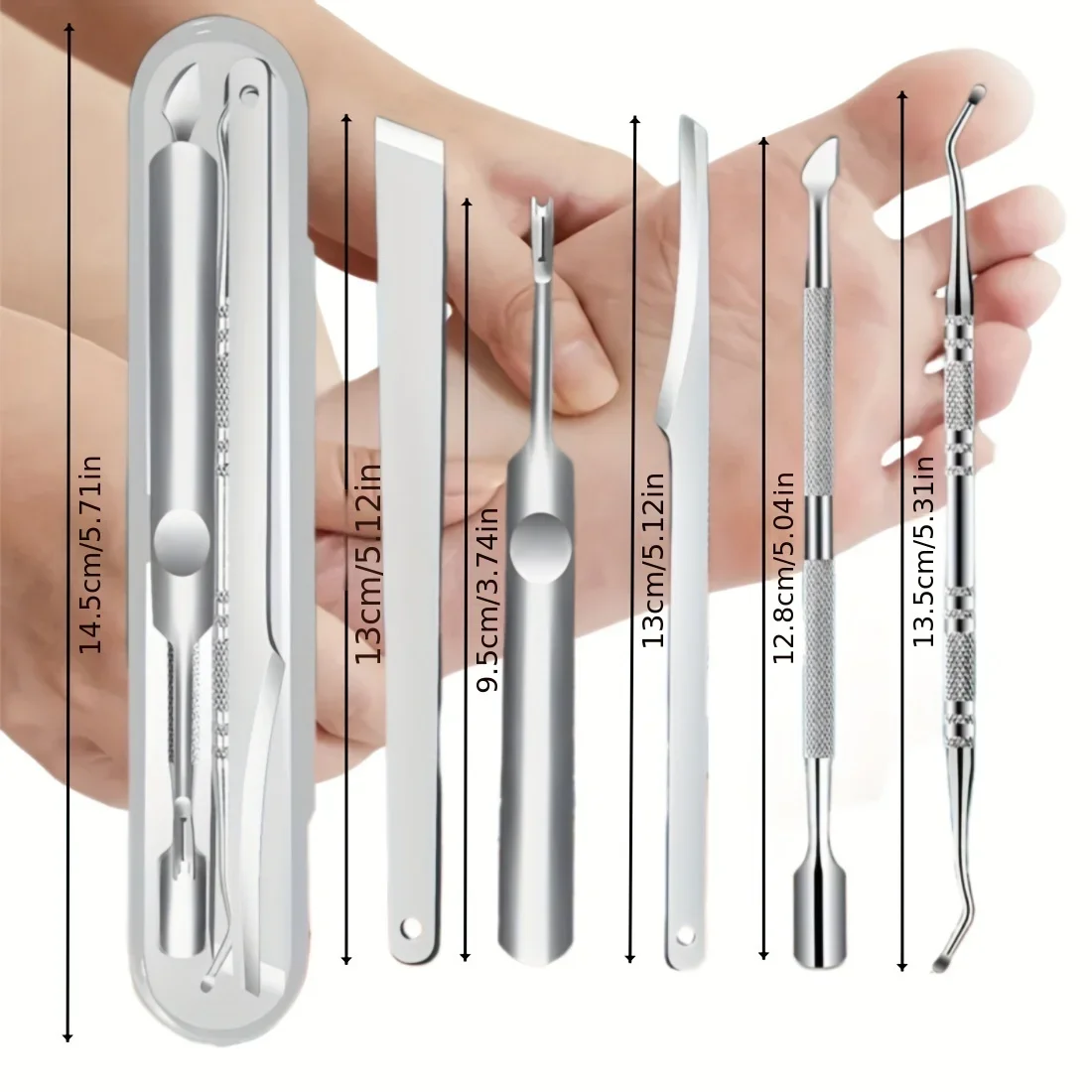 5pcs สแตนเลสสตีลมัลติฟังก์ชั่เท้าเครื่องมือความงามสําหรับถอดเล็บเท้า,แคลลัส,Dead Skin ส้อม Dead Skin, SHARP pedicures