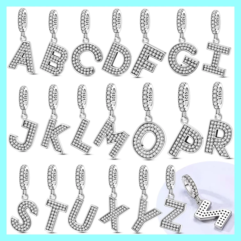 Classical 26 English Letters Original Charms White Zircon Beads Fit 925 Silver Bracelet Accessories Women Diy Fine Gift Jewelry