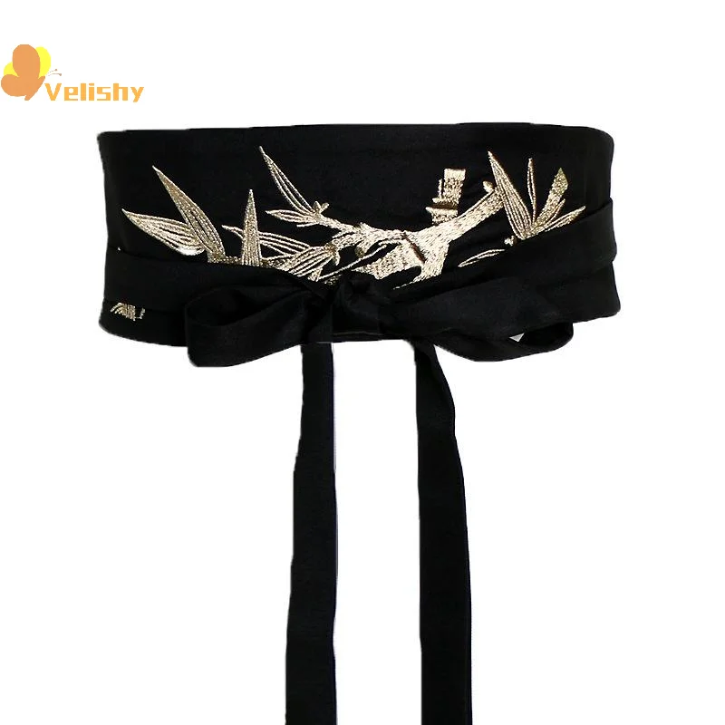 

Традиционный пояс с вышивкой в этническом стиле, декор платья ханьфу, широкий пояс, женский элегантный корсет, пояс с галстуком