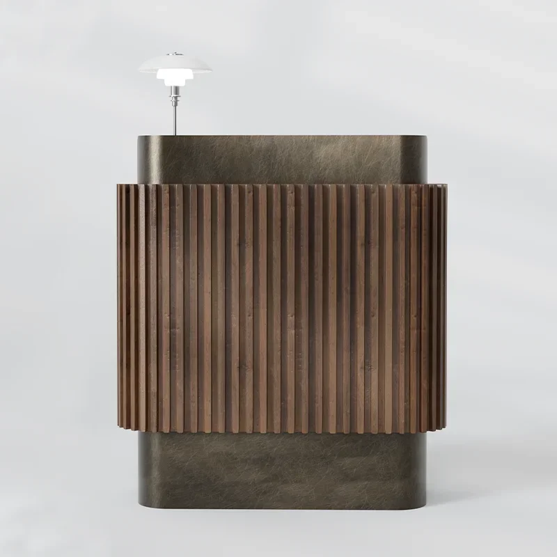 

Reception desk, simple modern wood grille stainless steel checkout page