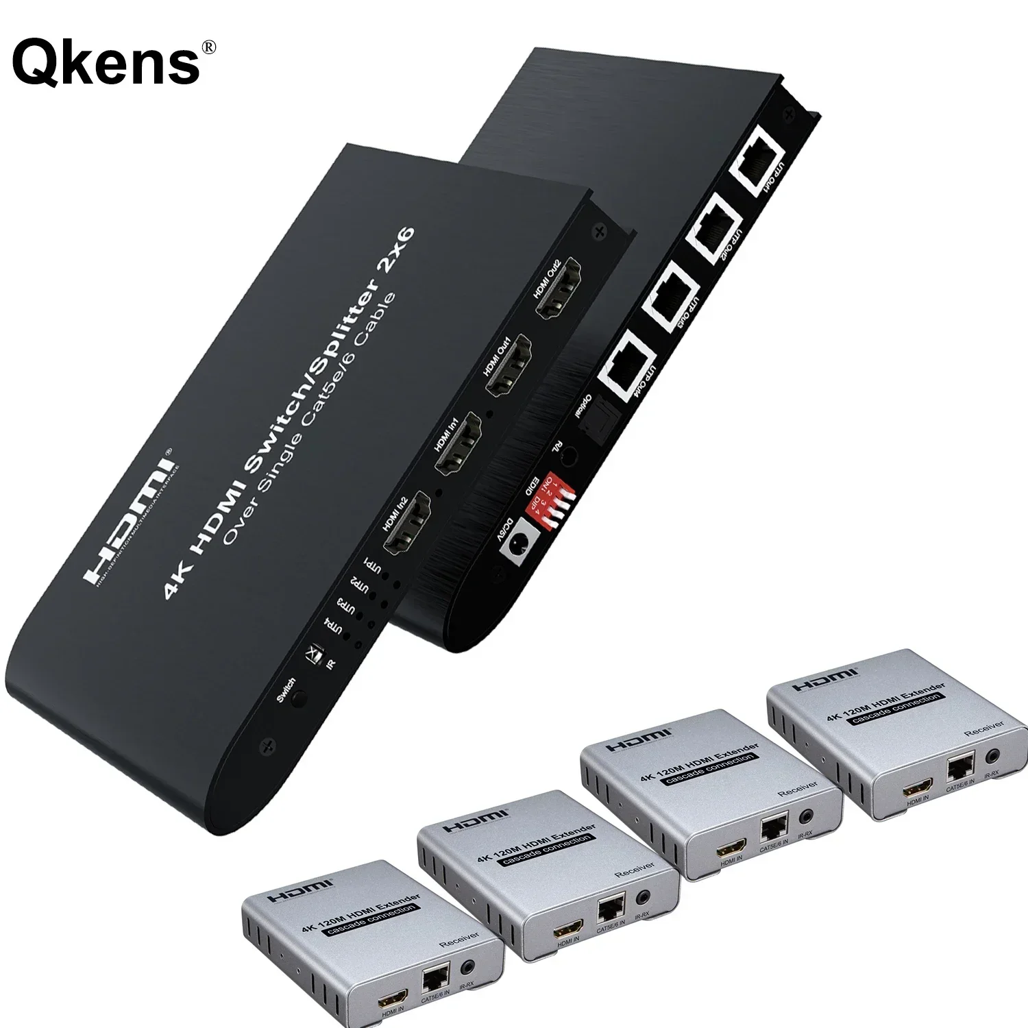 4K HDMI Switch Splitter 2x6 with 2 HDMI Port and 4 RJ45 Ethernet Cable Port Converter Vs 4k 120m HDMI Ethernet Extender Receiver