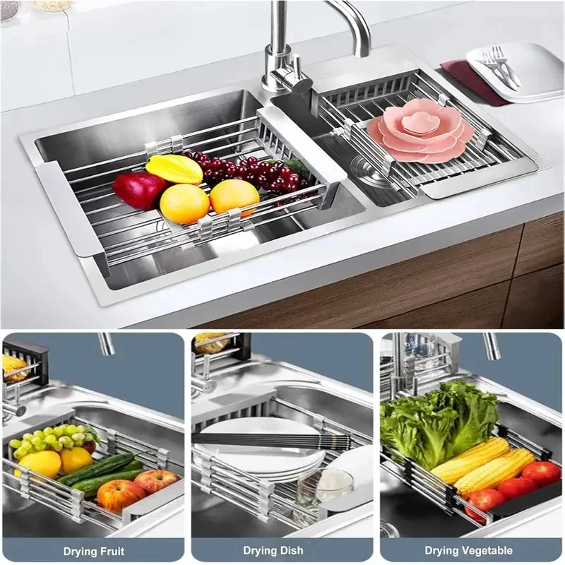 Stainless Steel Expandable Sink Drain Basket Collapsible Dish Filter Grid Kitchen Storage Organizer view 4