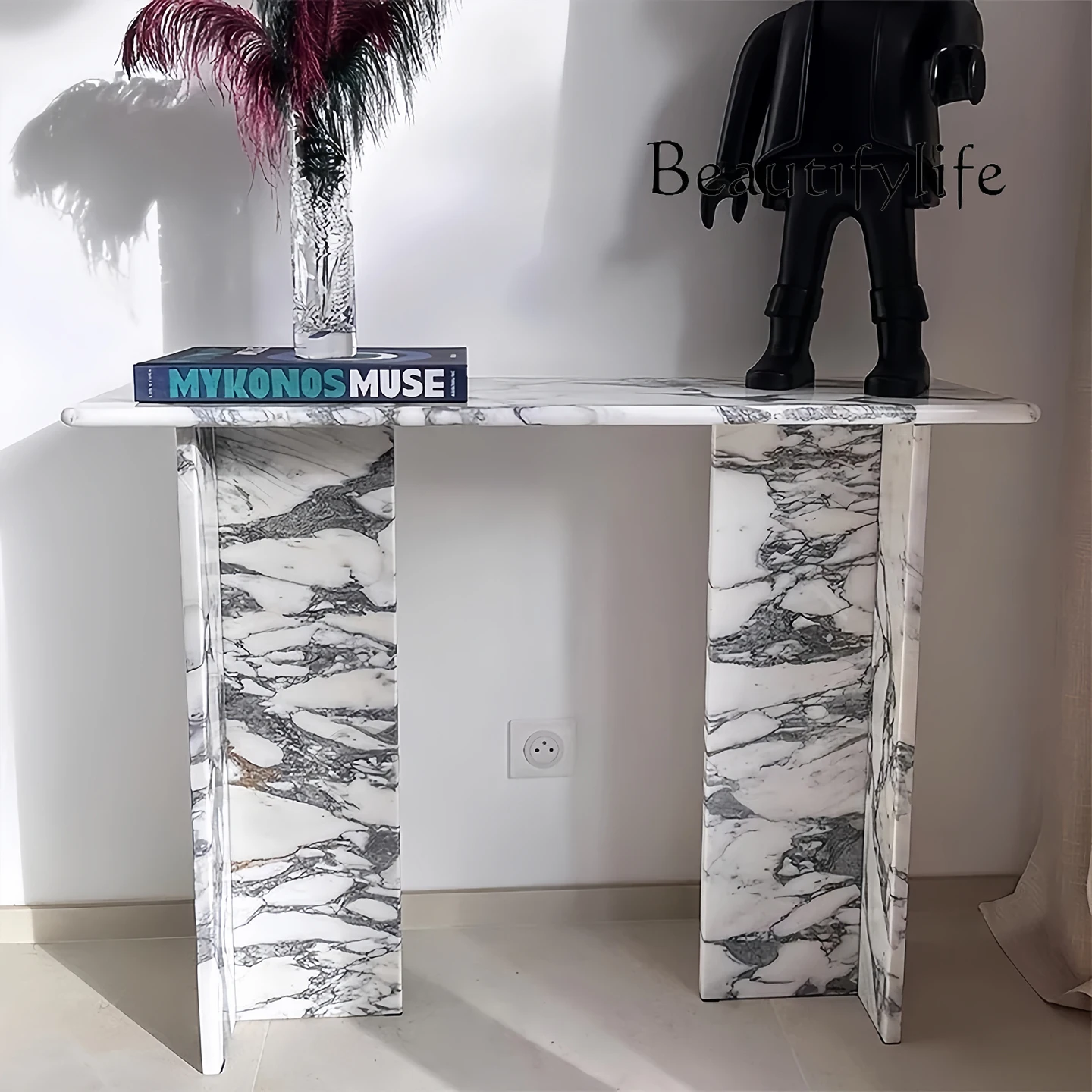 

French purple marble entrance table, retro medieval rectangular design sense, atmosphere sense, entrance door