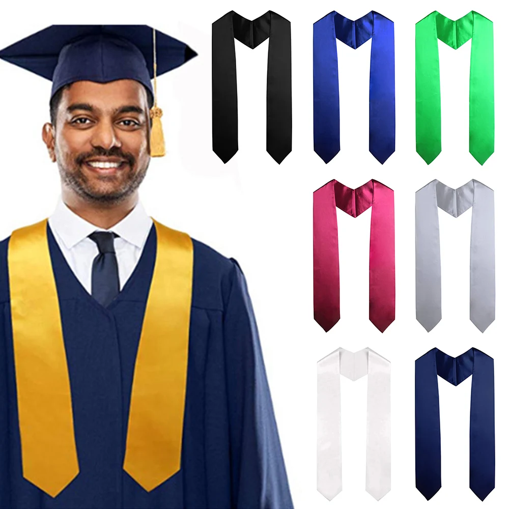 : GradSeason Unisex Adult Plain Graduation Uniform Black Sashes Academic Dress Graduation Stole Sash Graduation Robes