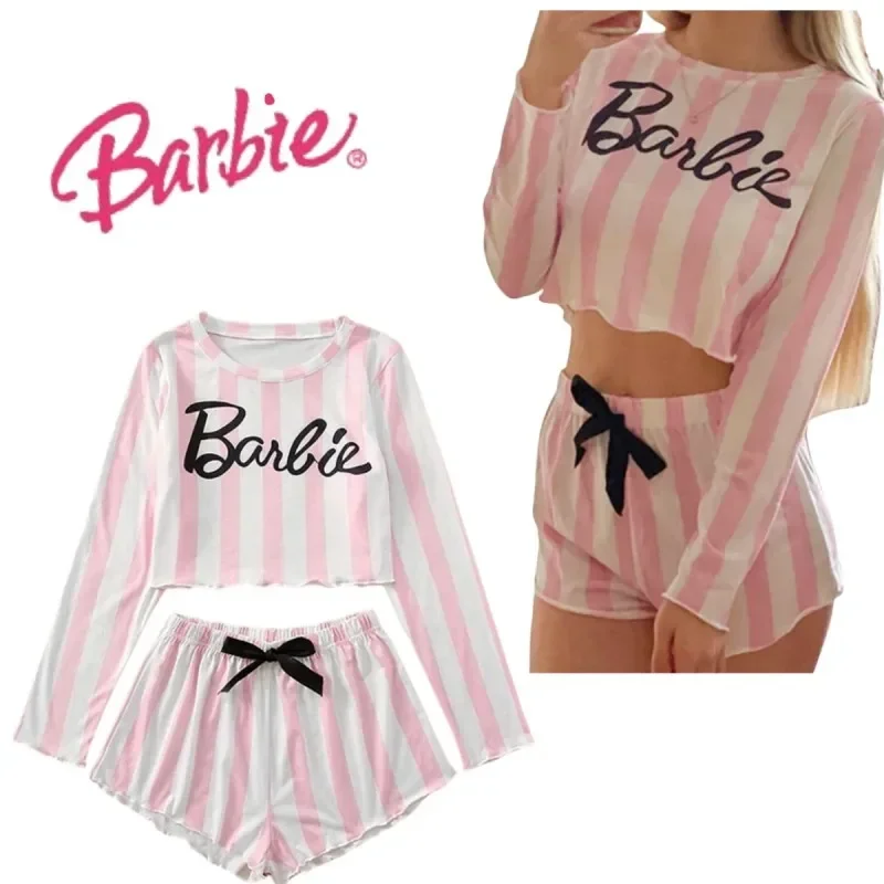 Cartoon Barbie Home Clothing Anime Women\'s Fashionable Long Sleeve Shorts 2 Piece Cute Girls Comfortable Casual Pajamas Set Gift