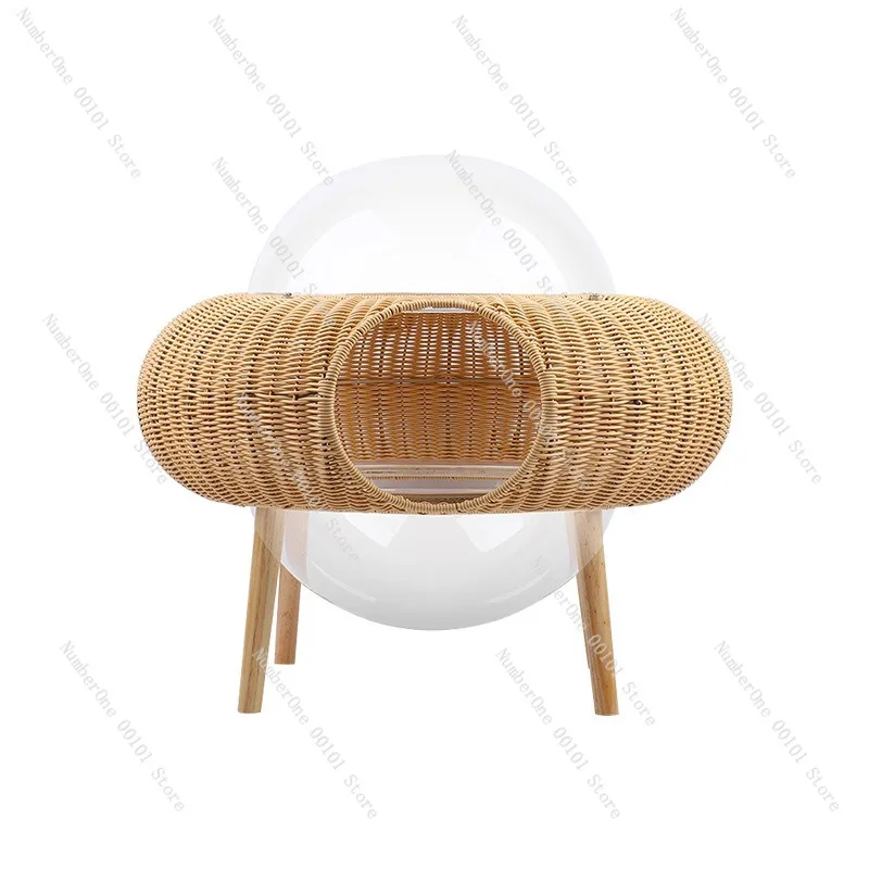 Handwoven Rattan Cat Hanging Basket Transparent Space Capsule Window Hammock Cat Bed All Season Pet Lounge