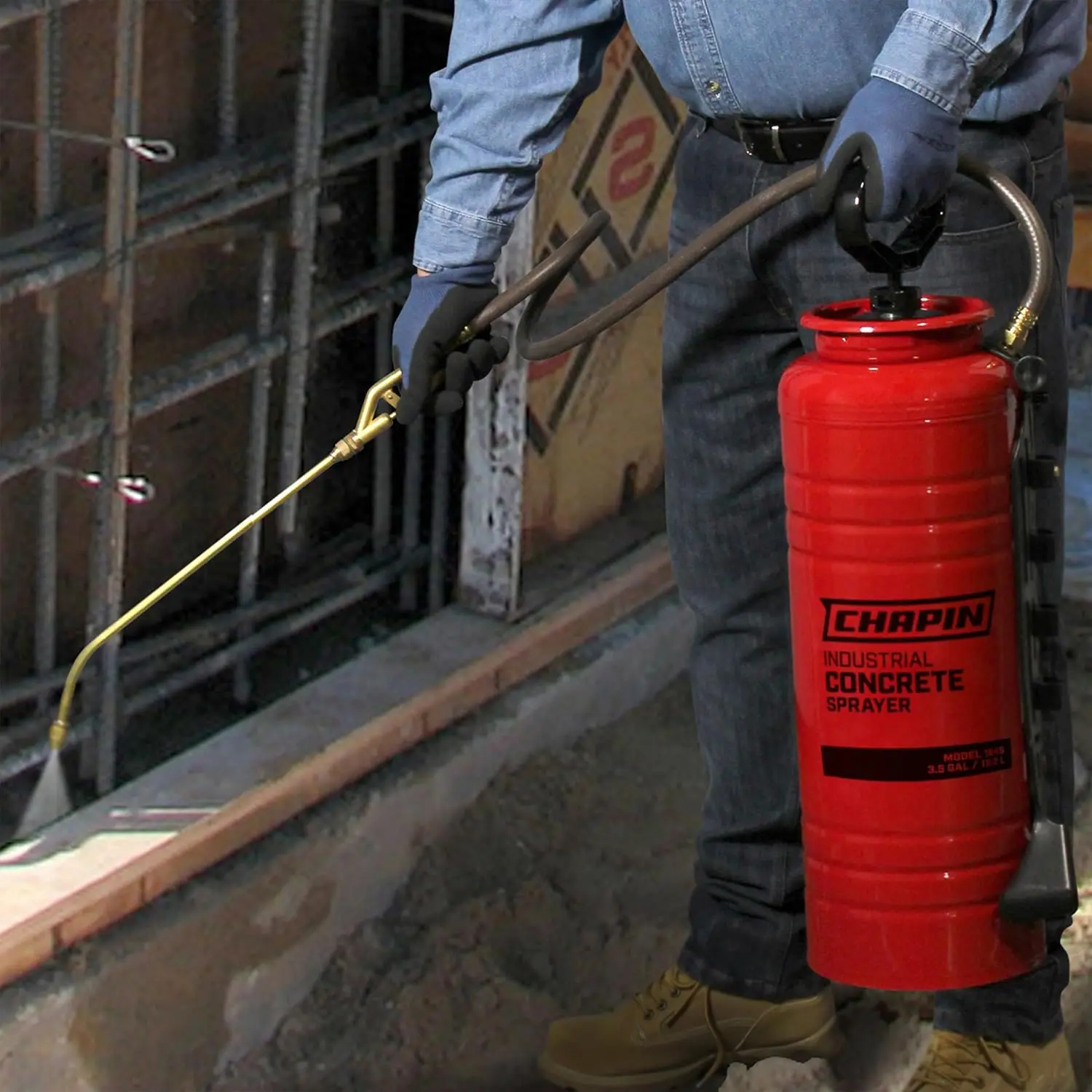 1949 3.5 Gallon Tri-Poxy Industrial Concrete Open Head Tank Sprayer – Steel Red Tank, Chemical-Resistant Seals, Wide Opening, Br