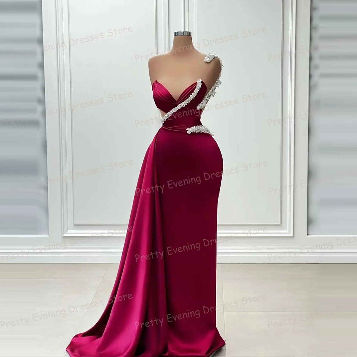 Elegant Evening Dresses Woman\'s Mermaid Sexy One Shoulder Sequined Prom Growns Sleeveless Satin Fashion Vestidos Customized 2025