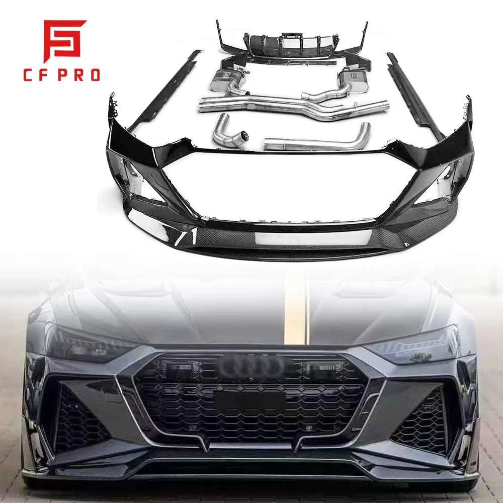 MSY Style Body kit Carbon Fiber Front Bumper Rear Diffuser Exhaust Pipe Side Skirts For Audi RS6