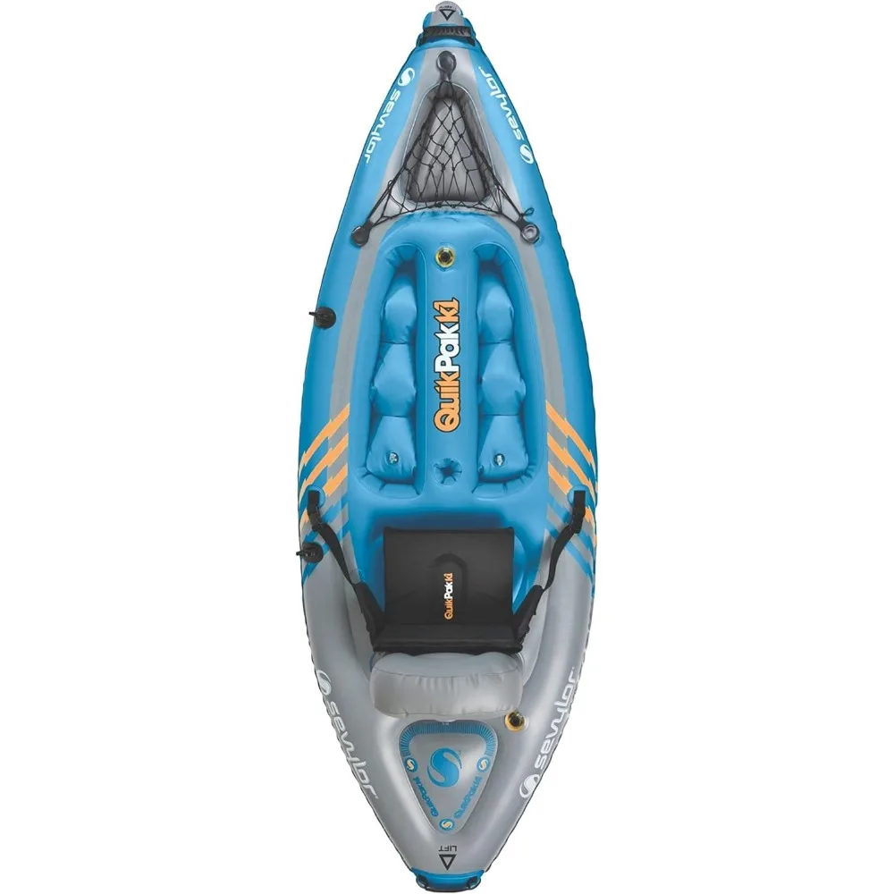 Kayak gonfiabile QuickPak K1 per 1 persona, il Kayak si piega nello zaino con installazione di 5 minuti, costruzione in PVC calibro 21; Pompa a mano