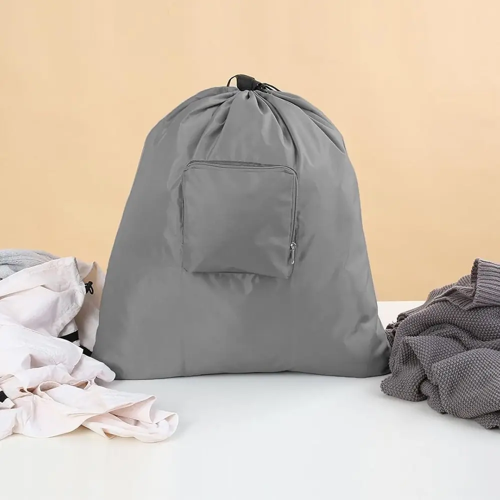 Black&Grey Travel Laundry Bag Polyester Fiber Collapsible Dirty Clothes Bag Washable with Handle Drawstring Storage Bag