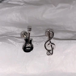 1pcs Musical Note Guitar Drip Glaze Stainless Steel Ear Bone Nail Y2K Silver Color Small Earrings for Women Cool Girl Jewelry