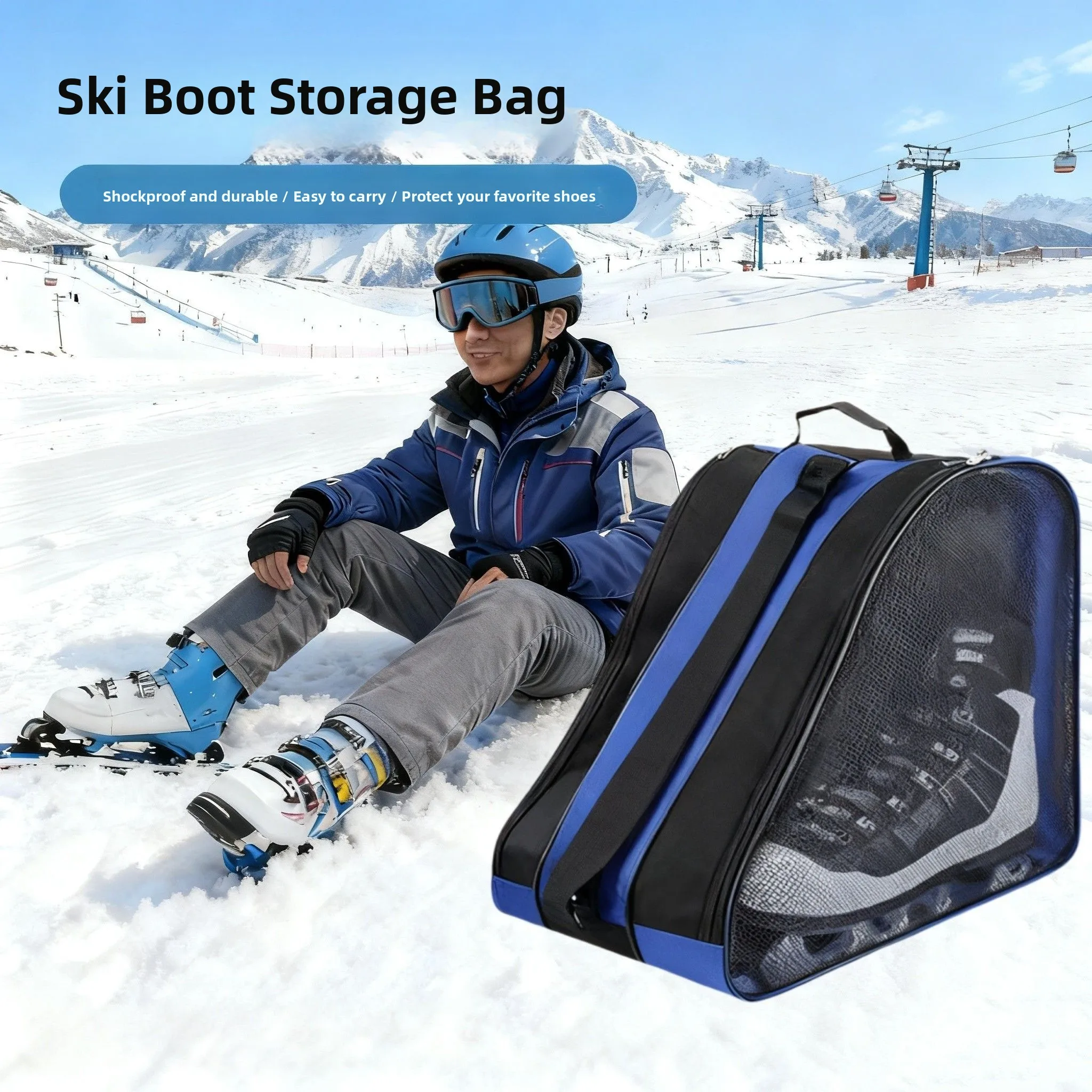 

Outdoor Ski Boot Bag Breathable Storage Pouch Double Board Shoe Pack Single Shoulder Bag Waterproof Oxford Cloth Crossbody