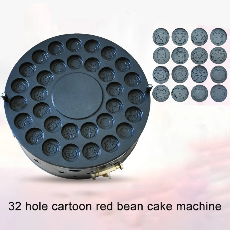 Mesin Burger telur wafel kartun mewah, mesin pembuat kue kacang merah lapisan tidak lengket 36 lubang 6.8CM, jenis Gas