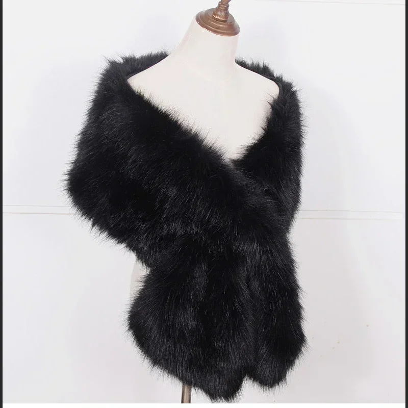 Faux Fox Fur Women Wraps Long Plush Tippet for Woman Large Luxury Scarf Cloak Party Dress Fluffy Fur Shawl Poncho Bride