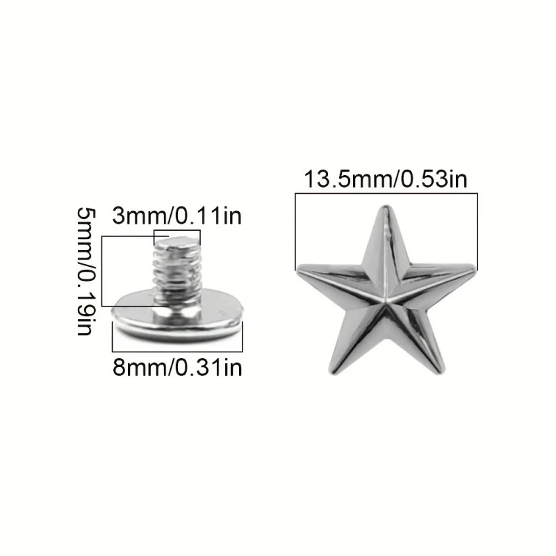 10pcs 13.5Mm Star-Shaped Screw Rivets Alloy Perfect for Suit of Leather Jacket, Denim Jacket, Stage Costume, Shoes, Handbags