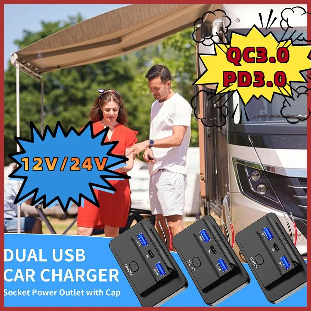 

12V/24V In Car USB Charging Socket QC3.0 And PD Port Car Fast Charging Adapter Camper Accessories