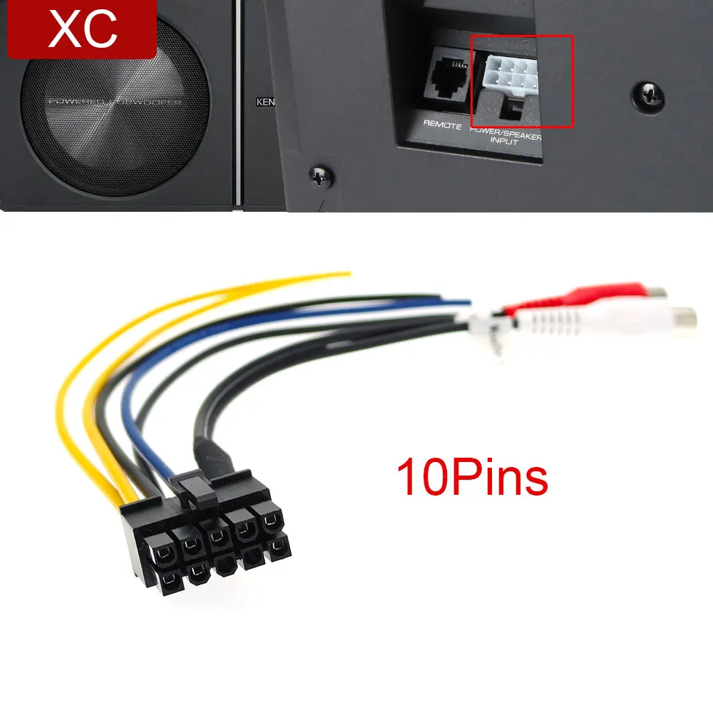 Cable adaptador de Control de enchufe de altavoz RCA para Subwoofer de Radio de coche de 10 pines para Kenwood KSC-PSW8 KSC-PSW7EQ con JVC CW-DRA8