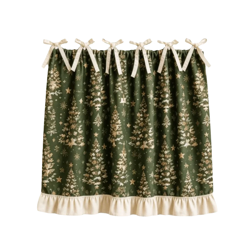 Ruffle Edge Christmas Oven Short Curtain Snowman Deer Xmas Tree Kitchen Stove Short Curtain Flower Decorative
