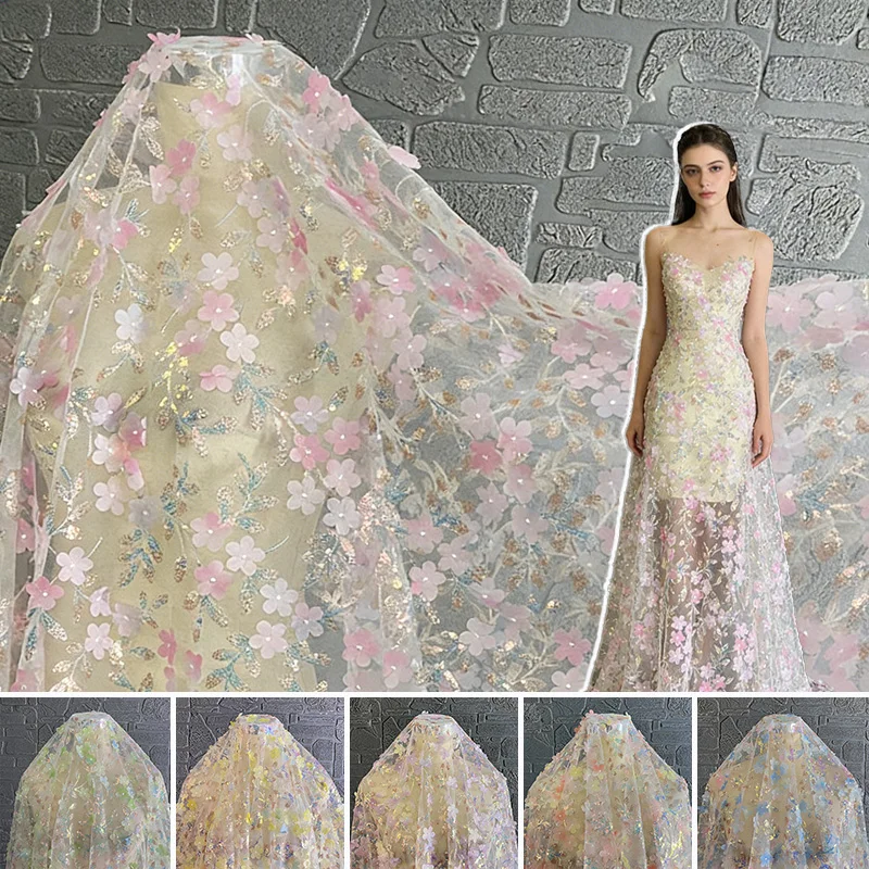 

Ткань с вышивкой и пайетками, 100/300x125 см, разноцветная, для шитья своими руками, для женских вечерних платьев, ципао, дизайнерская ткань для одежды