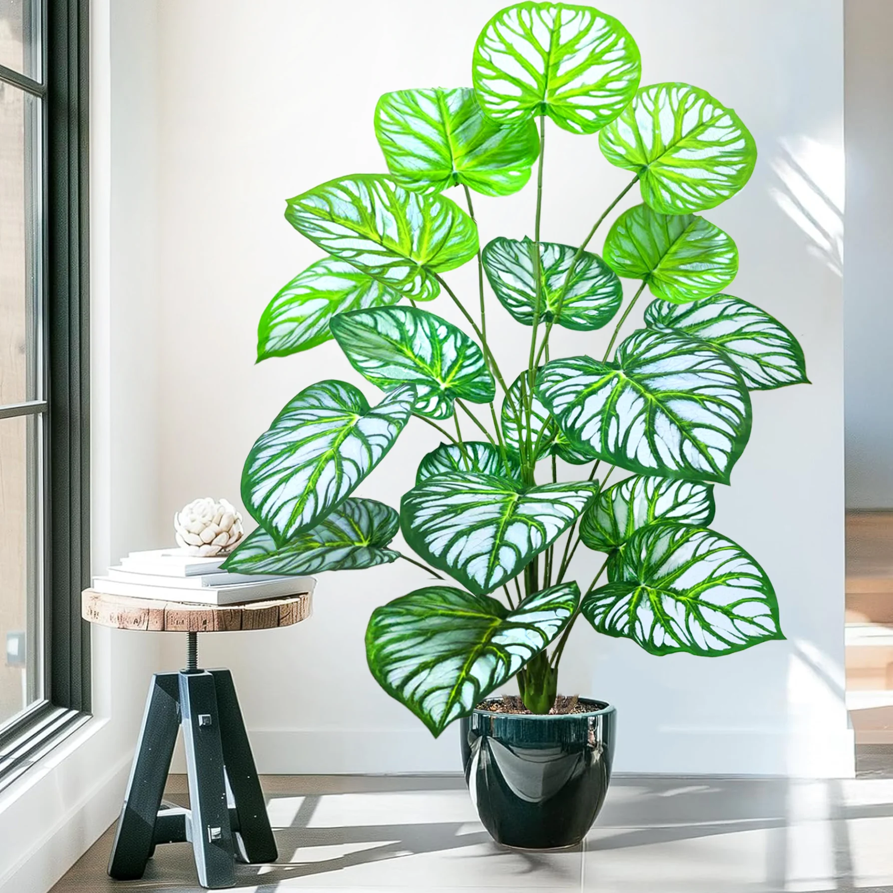 60-105 cm (41.3 in) Artificial Green Alocasia Leaf Plastic Turtle Leaf Green Plant for Home Garden Room Office Decoration