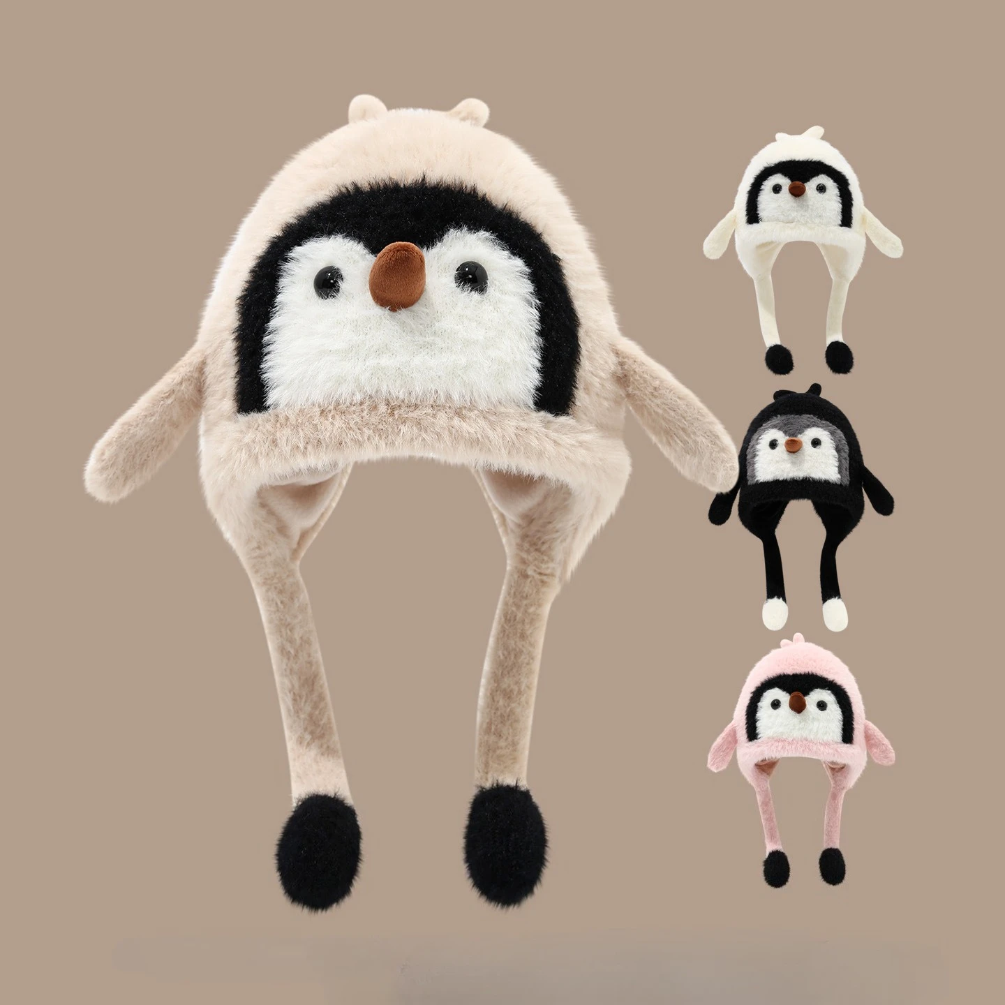 

1-5Y Children's Warm Hat Cute Embroidered Penguin Autumn Winter New Style Cute Bear Warm Ear-protecting Velvet Cold-proof Hat