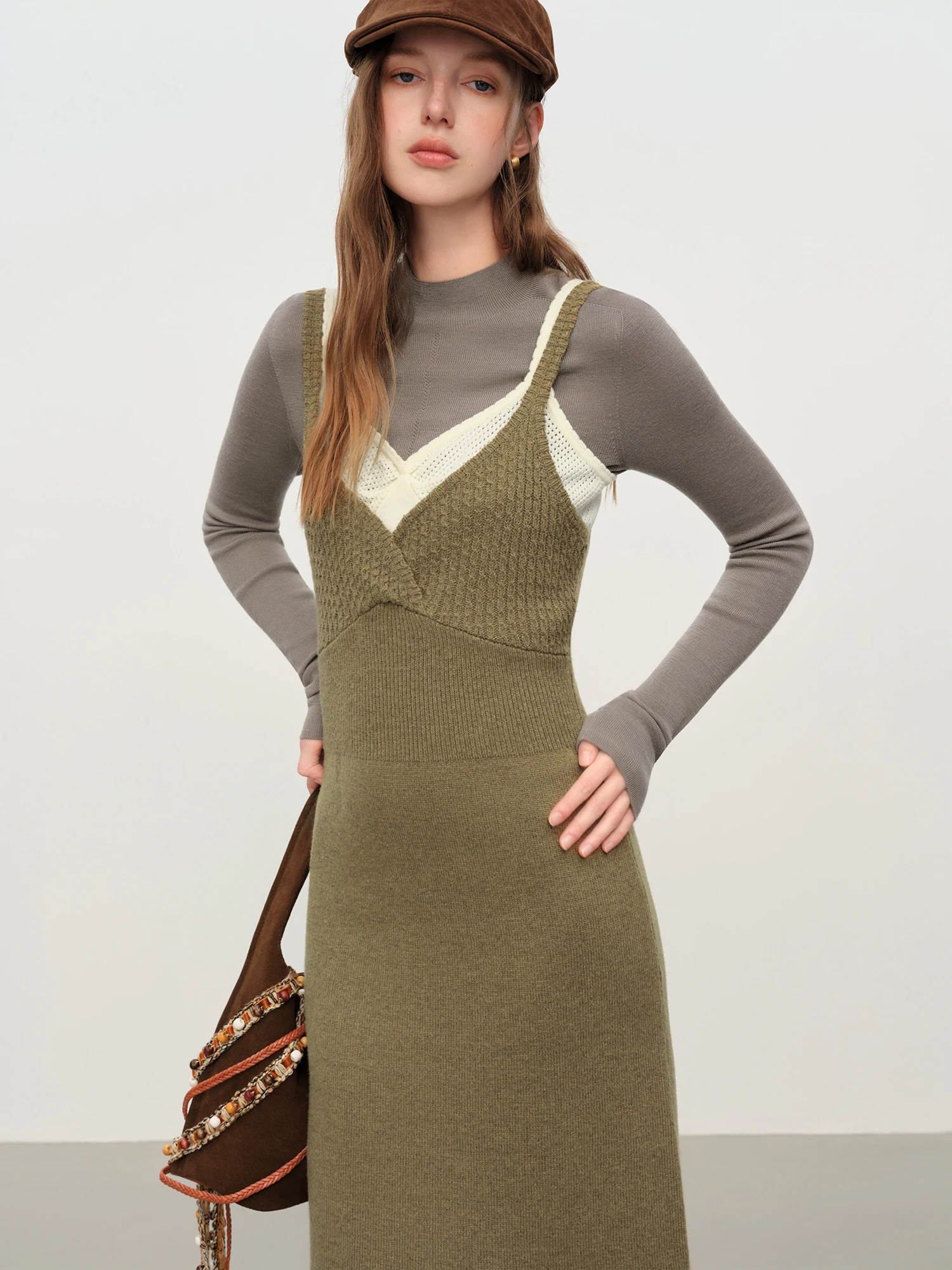 FSLE-Conjunto de vestido sin mangas para mujer, traje de dos piezas de punto para otoño e invierno, ropa de descanso de ajuste relajado, chaleco de moda, vestido de tiras, 2025