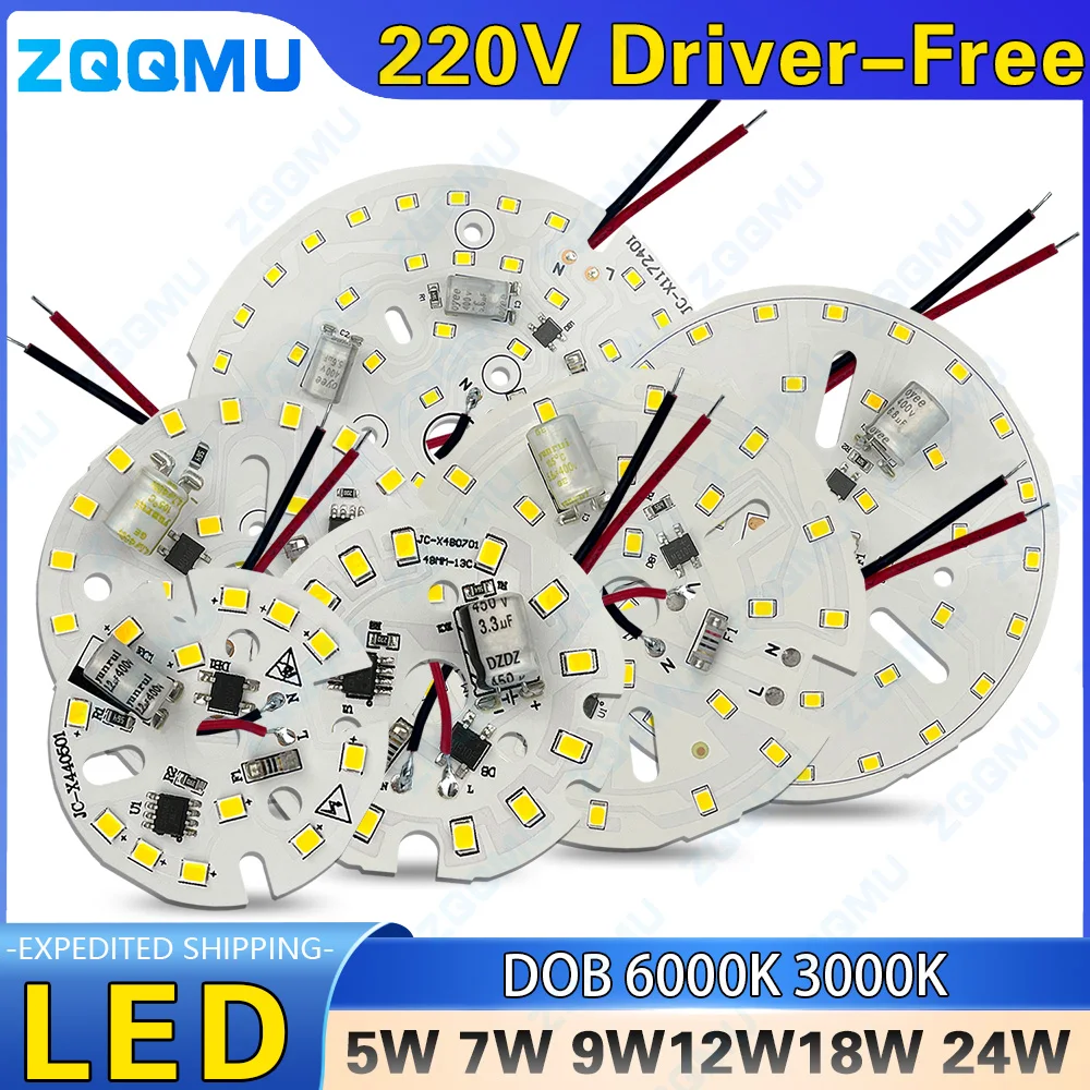 LED Light Bulb Chip 5W 7W 9W 12W 15W 18W 24W SMD 2835 DOB Round Light Bulb Chip Lamp Bead Lighting Spotlight Light Bulb Chip