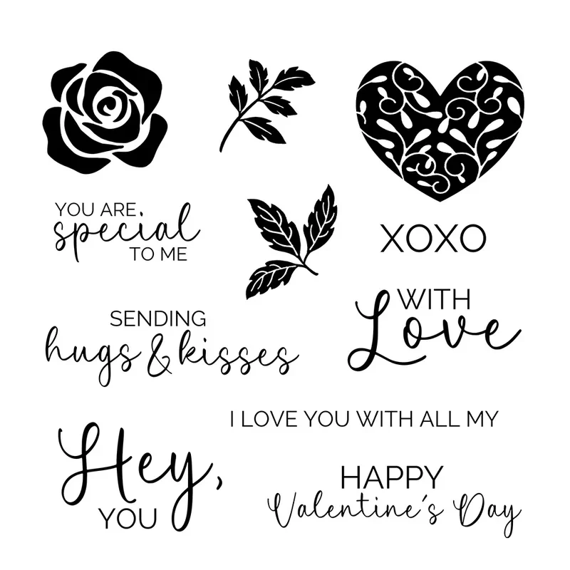 

Heart Rose Flower Cutting Dies Clear Stamp Love Valentine's DIY Scrapbooking Metal Dies Silicone Stamp For Card Album