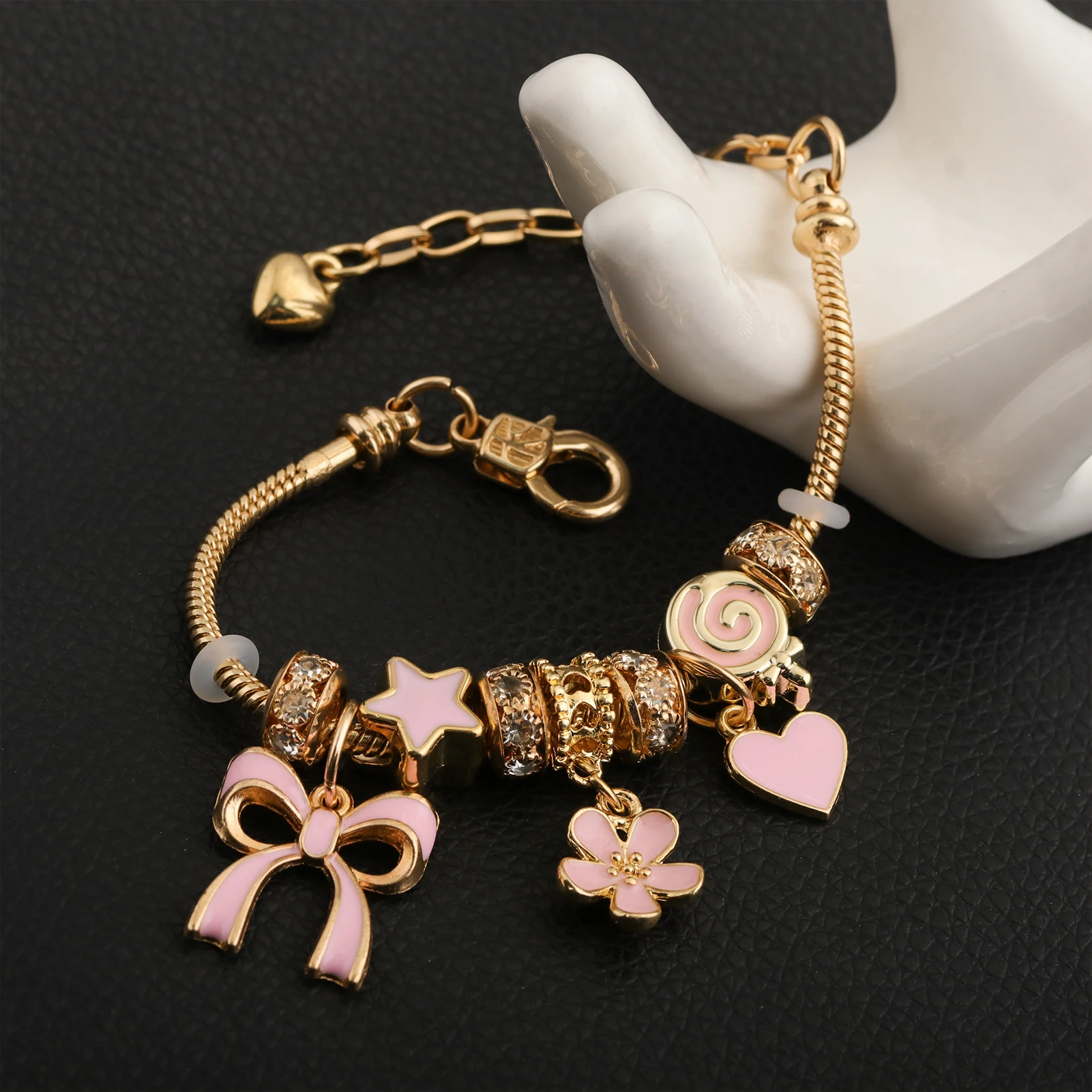 Adjustable Heart-Shaped Bracelet Women's Bow Cherry Blossom Fashion Bracelet Jewelry Everyday DIY Accessory Valentine's Day Gift