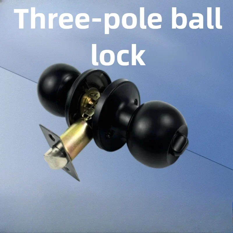 New Adjustable Lock Tongue Suitable for 30mm-50mm Thick Doors Black Spherical Lock Bathroom Door Handle Round Lock 60mm-70mm
