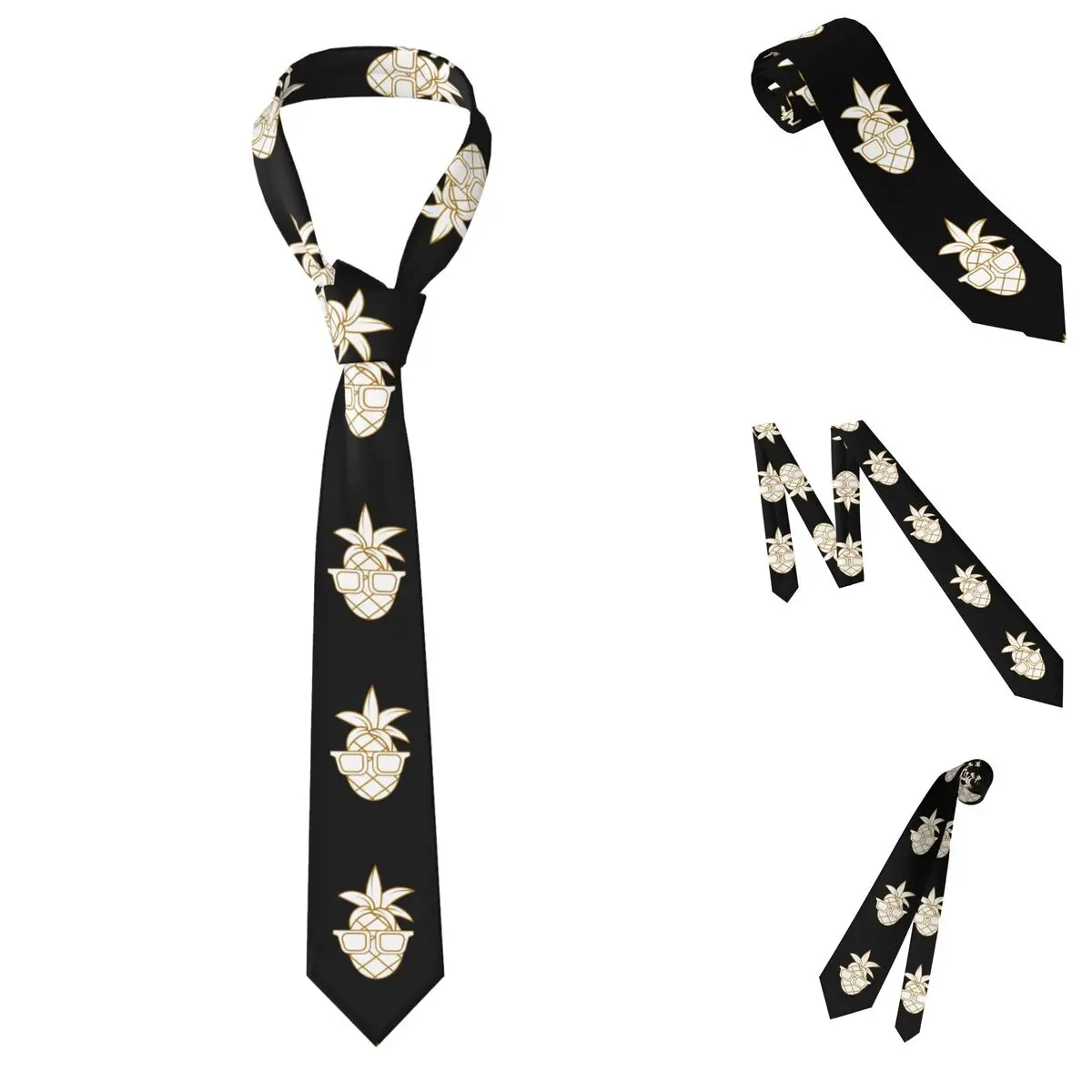 Golden Pineapple Pattern Necktie for Men Silk Polyester Slim Neck Ties Wedding Suits Tie Casual Gravatas