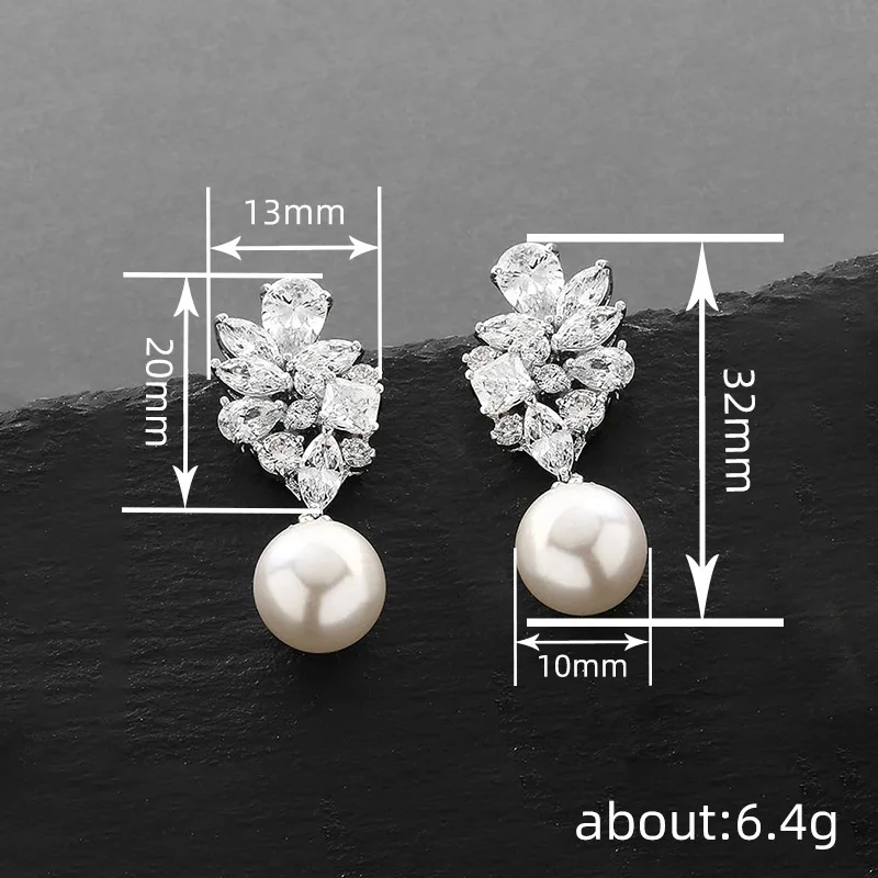 Huitan Luxury Lady Wedding Earrings Exquisite Simulated Pearl Pendant Jewelry Bright Zirconia Accessories for Engagement Party
