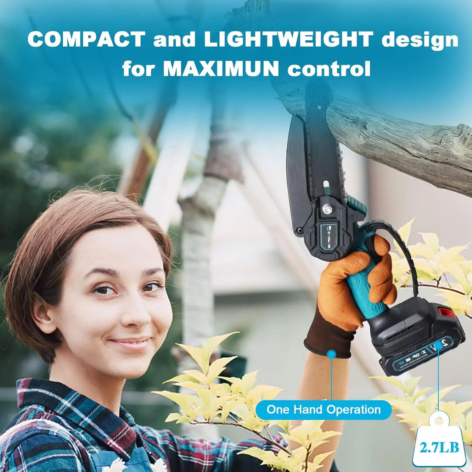 6 Inch Cordless Electric Mini Chainsaw, Handheld Battery Powered Pruning Saw, Branch Cutter, Yard Work Garden Tool (One