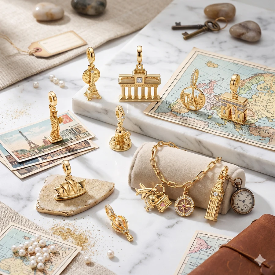 New Gold Plated Original Charms DIY Jewelry Big Ben Sydney Opera House Paris Eiffel Tower Pendant Fit Bracelet Beads Accessories