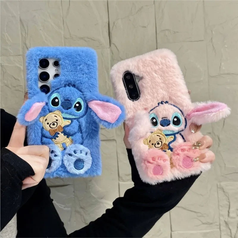 Disney Cute 3D Stitch Plush Phone Case with 3D Bear For Samsung Galaxy  S26 S25 S24 S23 S22 S21 S20 S10 S9 S8 ULTRA PLUS FE Pro