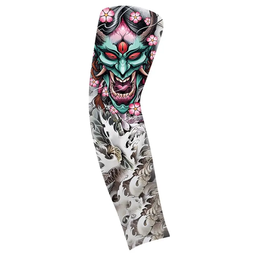 Flower Arm Pattern Flower Arm Tattoo Sleeve Breathable Elastic Sun Protection Cover Seamless Long-sleeved Men Sunscreen Sleeve