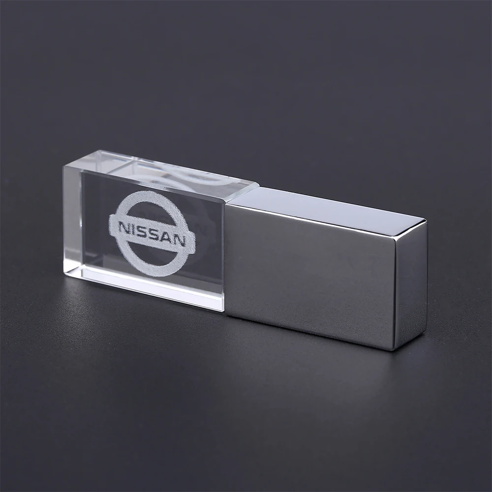 Clé USB en cristal à lumière LED, 64 go, cadeau de voiture, clé USB, Logo personnalisé gratuit, stockage externe, disque U 32 go