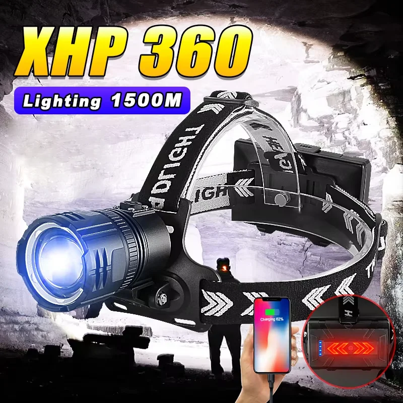 

Ultra Bright Led Headlamp USB Rechargeable Head Flashlight Powerful High Power Headlight Camping Fishing Waterproof Head Lamp