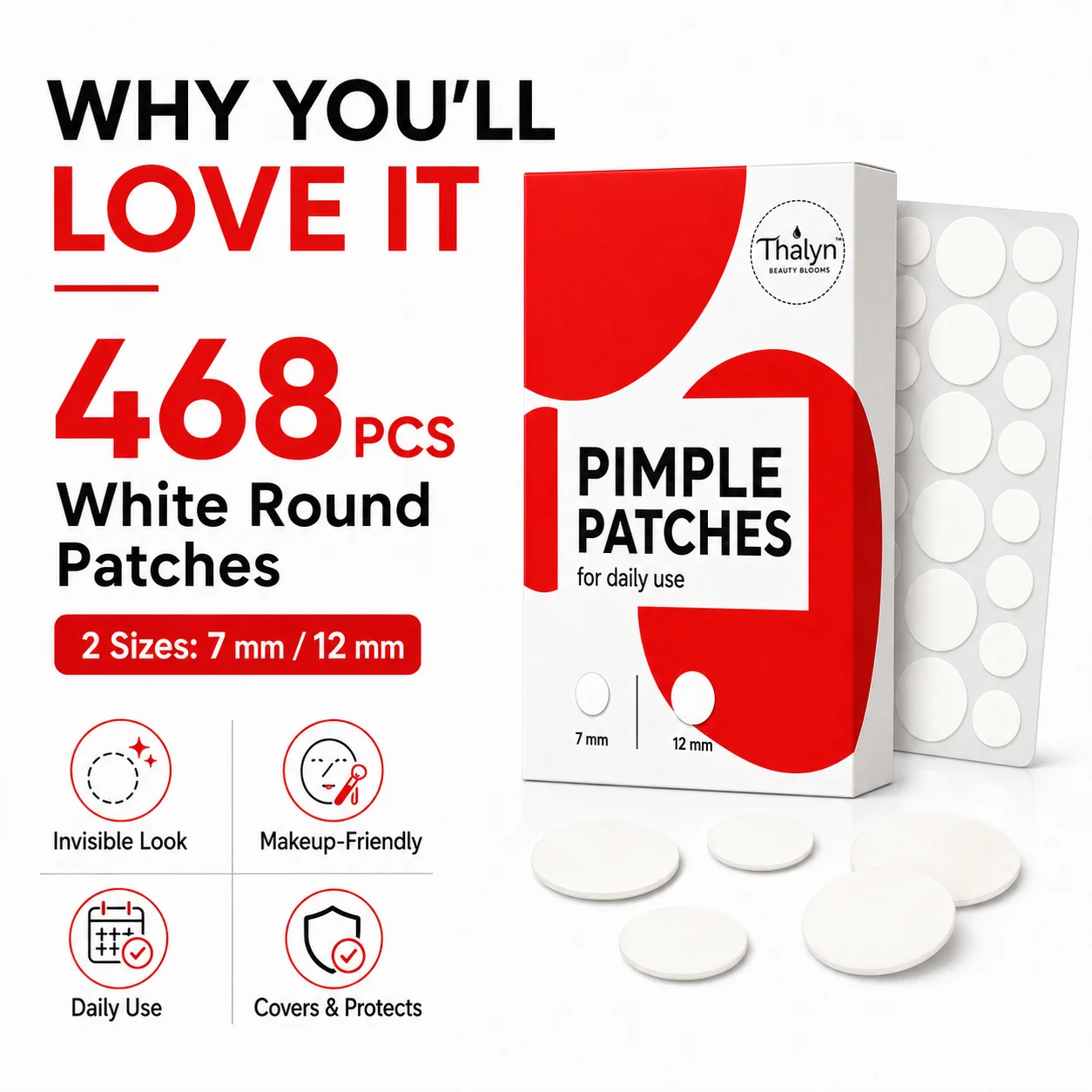 468PCS White Round Pimple Patches Invisible Acne Patch Stickers Skin Cover Patch Blemish Patch Makeup Patch For Daily Skincare