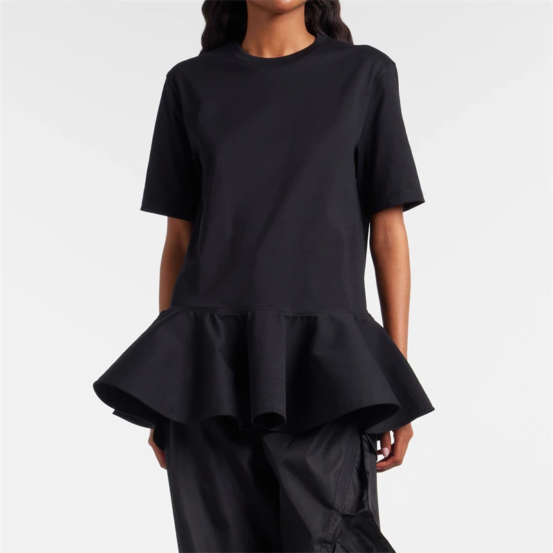 Summer 2026 Women's Heavyweight 3D Stitched Umbrella Edge Short Sleeve T-Shirt High-Quality Fashion Casual A-Line Top