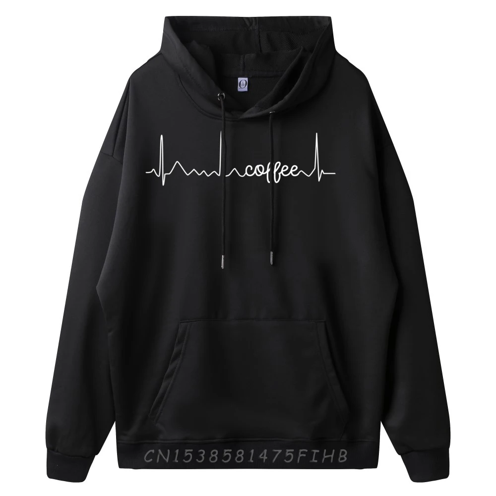 Coffee Heartbeat Coffee Lovers Graphic Present Oversized Hoodies Men Funny Sweatshirts HOLIDAYS