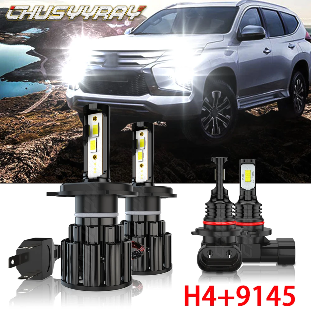 CHUSYYRAY Compatible For Mitsubishi Montero 2001-2006 - Led 4x 6000K H4 Headlight bulb 9145 Fog Light bulbs Car accsesories