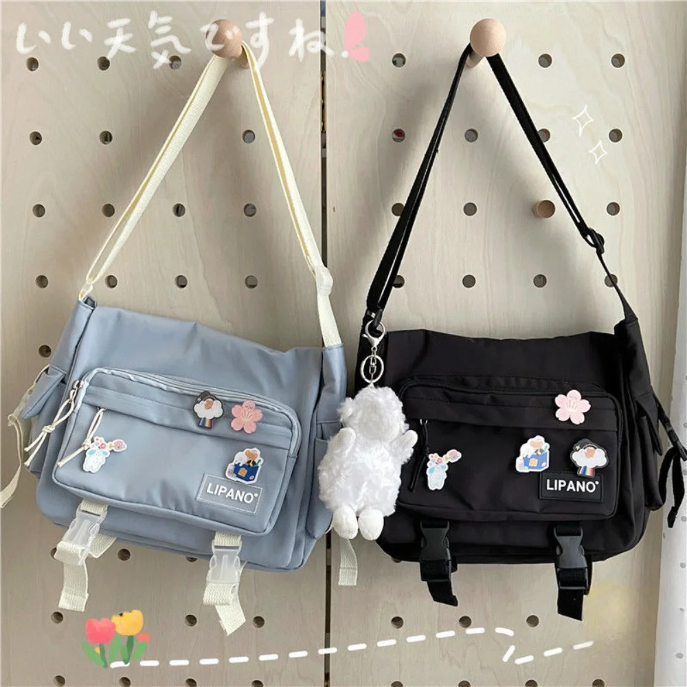 Bolsa Schoo estilo japonês para mulheres e homens, bolsa unissex de ombro, bolsa crossbody, bolsa de nylon casual