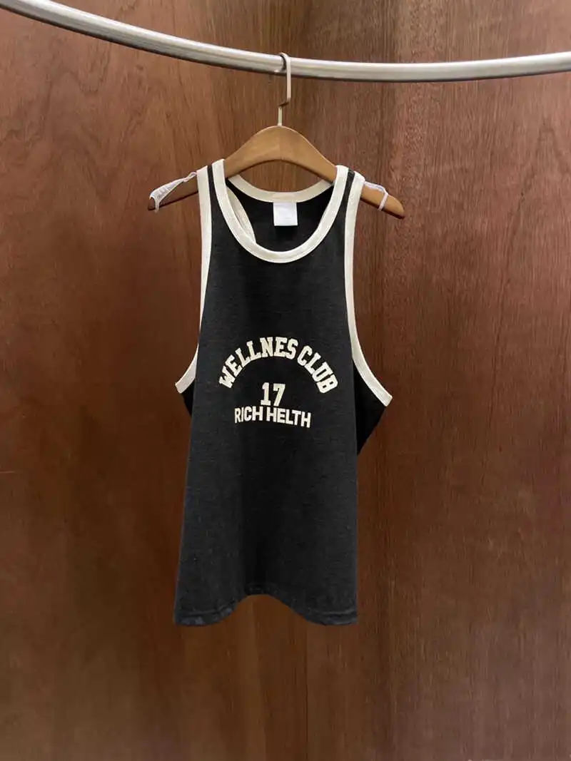 Dongda Gate Primavera Verano 2025, Nuevo Chaleco Versátil con Estampado de Letras en Bloques de Color, Top Holgado para Mujer, Estilo Informal, Delgado, para el Trabajo...