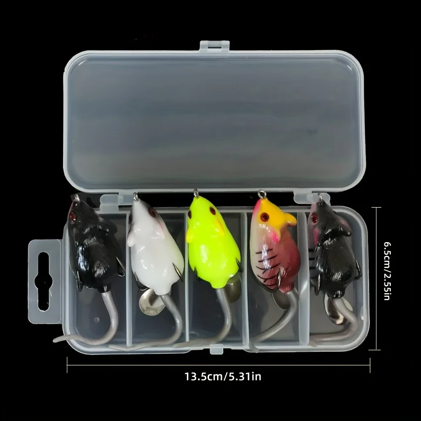 5 قطعة/صندوق طعم صيد الأسماك في المياه العلوية، ماوس بيونيك ناعم، طُعم صيد السمك لبايك باس