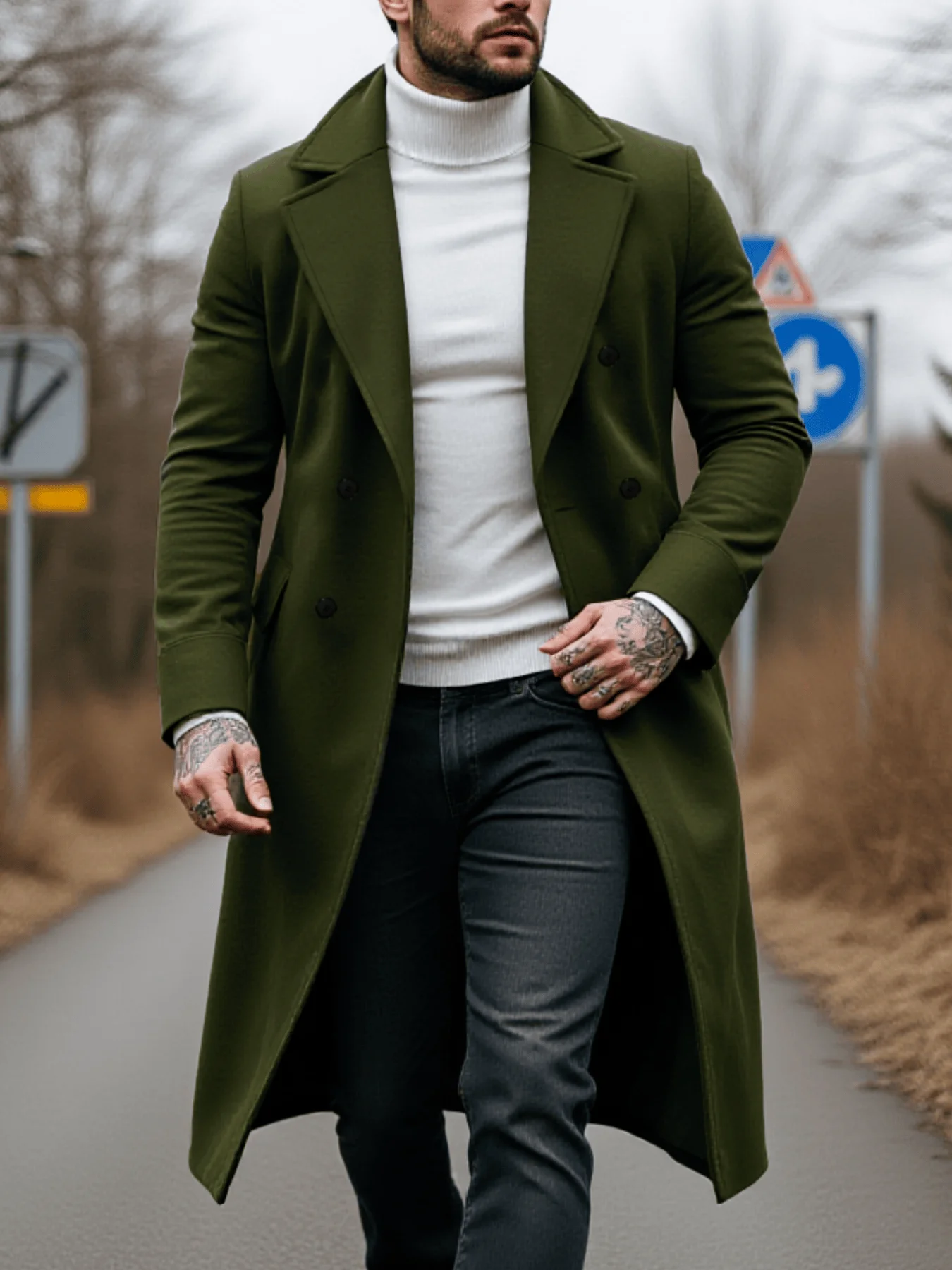 

New Double-Breasted Wool&Blend Trench Coat Thickened Business Casual Trench Style For Autumn/Winter Warm Overcoat Men's Wear