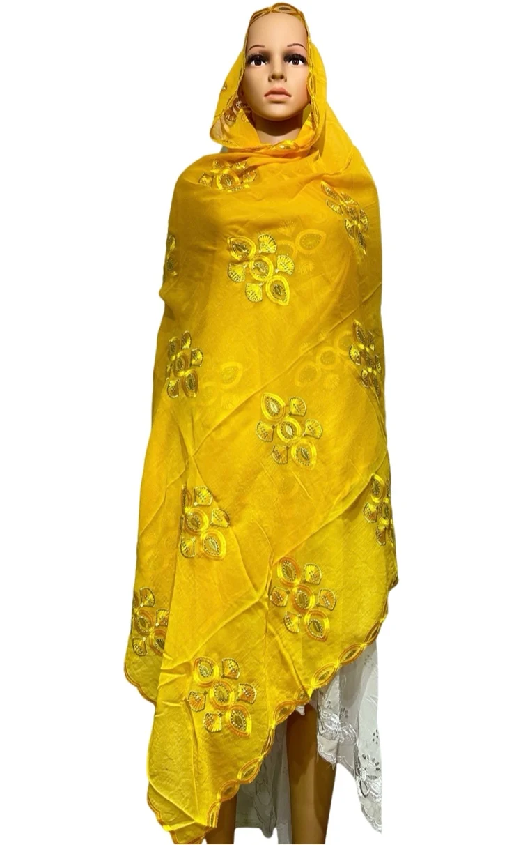 Dubai African Muslim Shawl Wrap Cording Embroidery Scarf High Quality Hot Sales Muslim Scarf 100% Cotton Big Scarf AfricanWomen