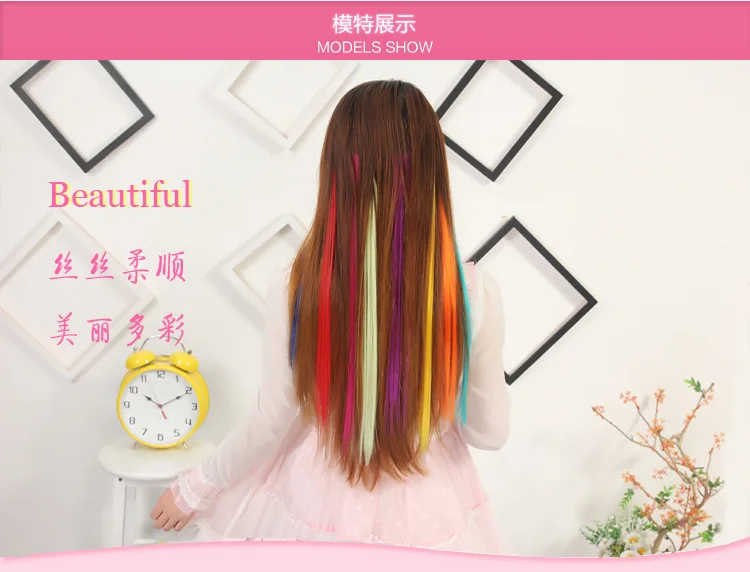 1 Stück Ombre-Farbige Clip-In Haarverlängerung Hitzebeständiges Synthetisches Haarteil Farbige Zöpfe Haarverlängerungen für Frauen Party Cosplay – Detail 2