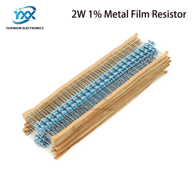 100pcs 2W 금속 필름 저항기 1% 0.1R-10M 10R 22R 47R 100R 330R 1K 4.7K 10K 22K 47K 100K 330K 470K 1 2 10 22 47 100 330 1M 옴